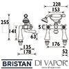 Bristan Regency Bath Shower Mixer Tall Pillars Gold Dimensions